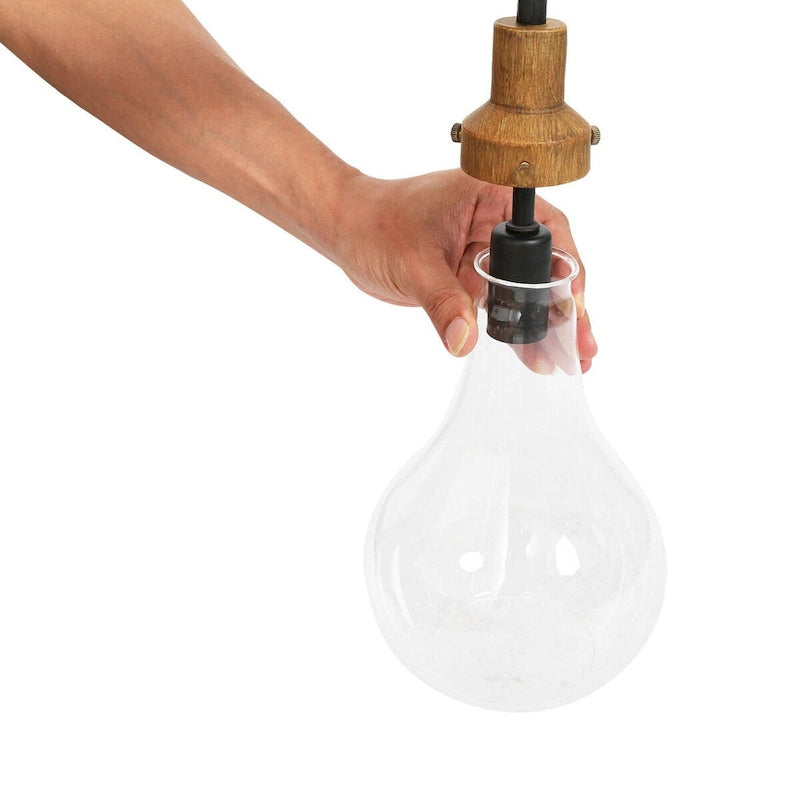 Lustre linéaire rustique à 3 lumières en verre transparent, style ferme, idéal pour une salle à manger.