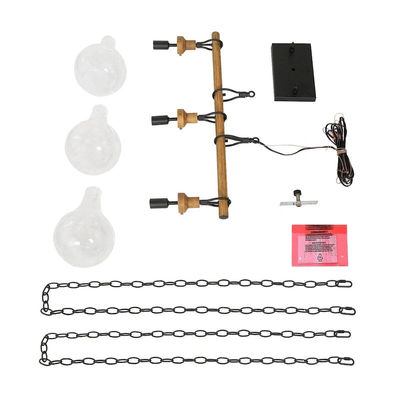 Lustre linéaire rustique à 3 lumières en verre transparent, style ferme, idéal pour une salle à manger.