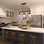 Lustre linéaire rustique à 3 lumières en verre transparent, style ferme, idéal pour une salle à manger.