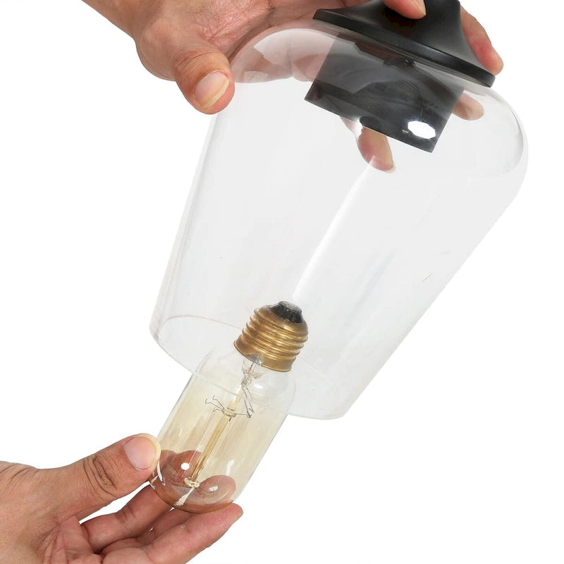 Lustre linéaire rustique à 3 lumières en verre transparent, style ferme, idéal pour une salle à manger.