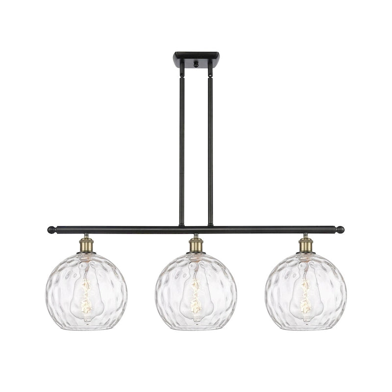 Luminaire suspendu îlot Athènes Water Glass à 3 lumières et 37 tiges, inspiré des innovations en matière d'éclairage.