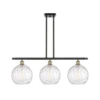 Luminaire suspendu îlot Athènes Water Glass à 3 lumières et 37 tiges, inspiré des innovations en matière d'éclairage.