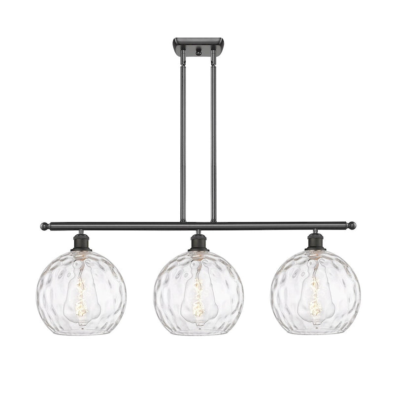 Luminaire suspendu îlot Athènes Water Glass à 3 lumières et 37 tiges, inspiré des innovations en matière d'éclairage.