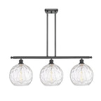 Luminaire suspendu îlot Athènes Water Glass à 3 lumières et 37 tiges, inspiré des innovations en matière d'éclairage.