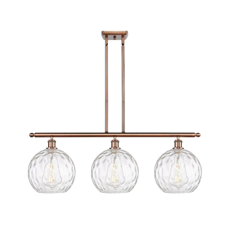 Luminaire suspendu îlot Athènes Water Glass à 3 lumières et 37 tiges, inspiré des innovations en matière d'éclairage.