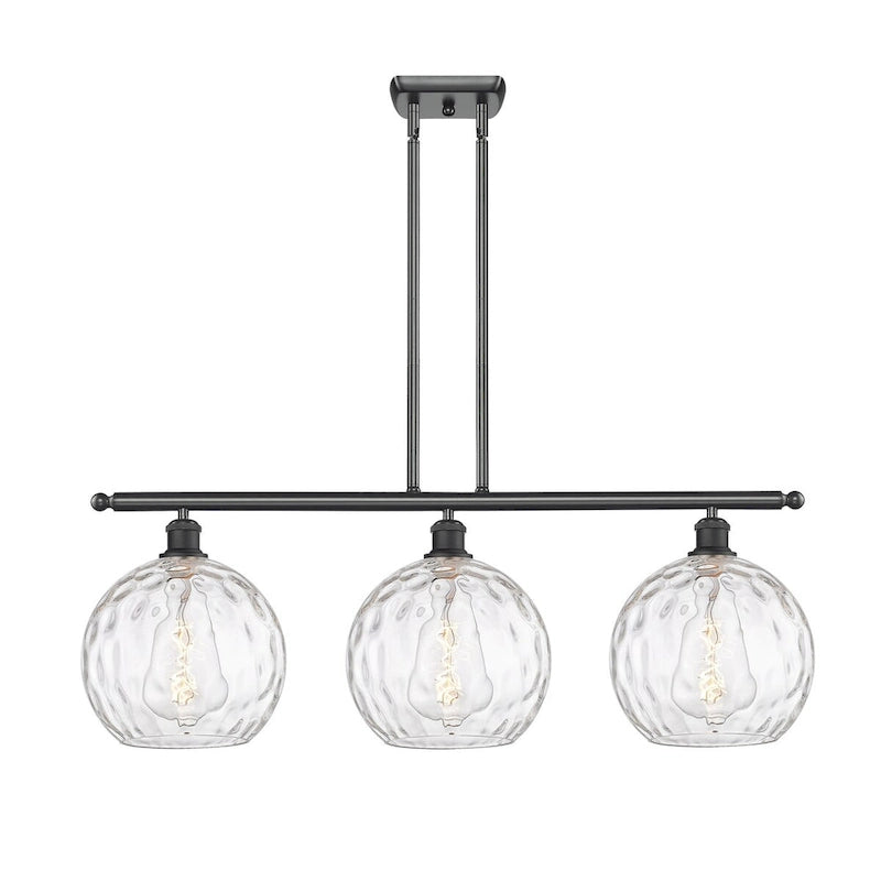 Luminaire suspendu îlot Athènes Water Glass à 3 lumières et 37 tiges, inspiré des innovations en matière d'éclairage.