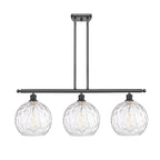 Luminaire suspendu îlot Athènes Water Glass à 3 lumières et 37 tiges, inspiré des innovations en matière d'éclairage.