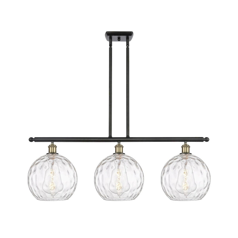 Luminaire suspendu îlot Athènes Water Glass à 3 lumières et 37 tiges, inspiré des innovations en matière d'éclairage.