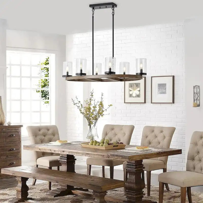 Lustre rond moderne et créatif à 6 lumières en verre, à intensité variable - 35,8 cm P 10,2 cm L 72 cm H (réglable)