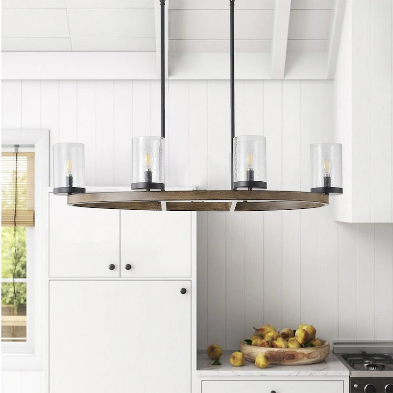 Lustre rond moderne et créatif à 6 lumières en verre, à intensité variable - 35,8 cm P 10,2 cm L 72 cm H (réglable)