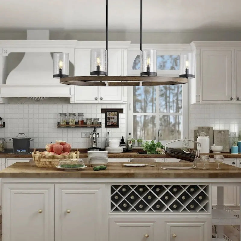 Lustre rond moderne et créatif à 6 lumières en verre, à intensité variable - 35,8 cm P 10,2 cm L 72 cm H (réglable)