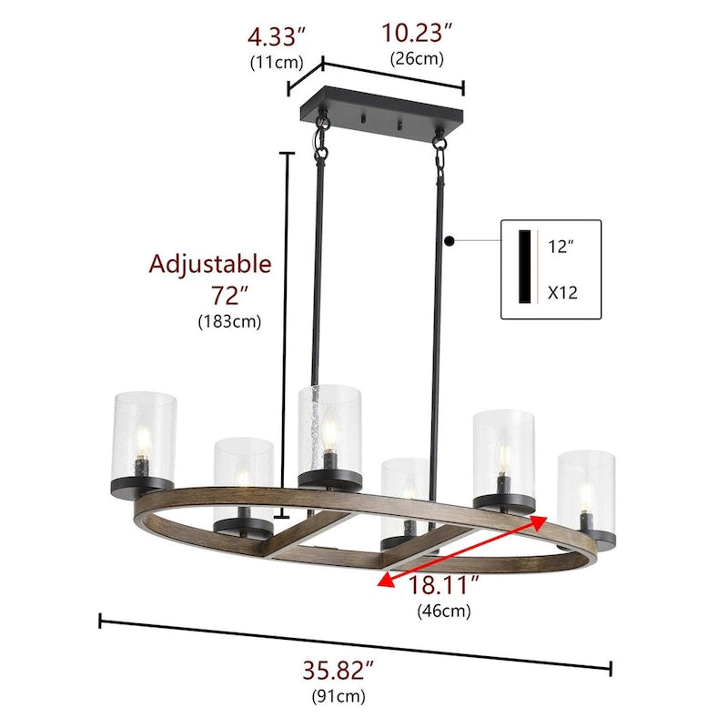 Lustre rond moderne et créatif à 6 lumières en verre, à intensité variable - 35,8 cm P 10,2 cm L 72 cm H (réglable)