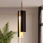 Suspension LED moderne en laiton doré noir à une lumière pour îlot de cuisine - 3 x 3 x 14,3