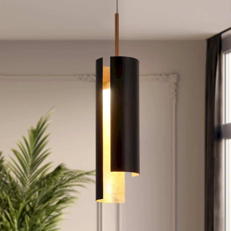 Suspension LED moderne en laiton doré noir à une lumière pour îlot de cuisine - 3 x 3 x 14,3