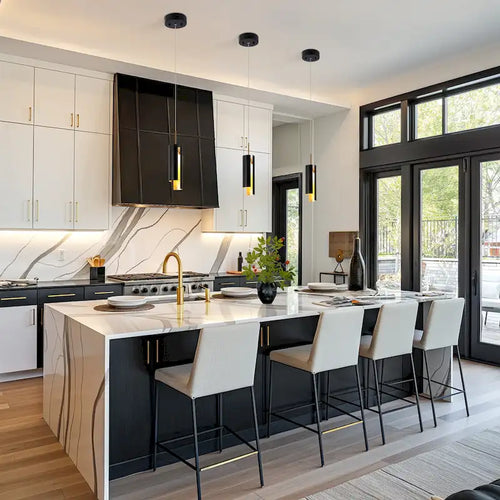 Suspension LED moderne en laiton doré noir à une lumière pour îlot de cuisine - 3 x 3 x 14,3