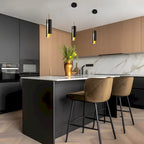 Suspension LED moderne en laiton doré noir à une lumière pour îlot de cuisine - 3 x 3 x 14,3