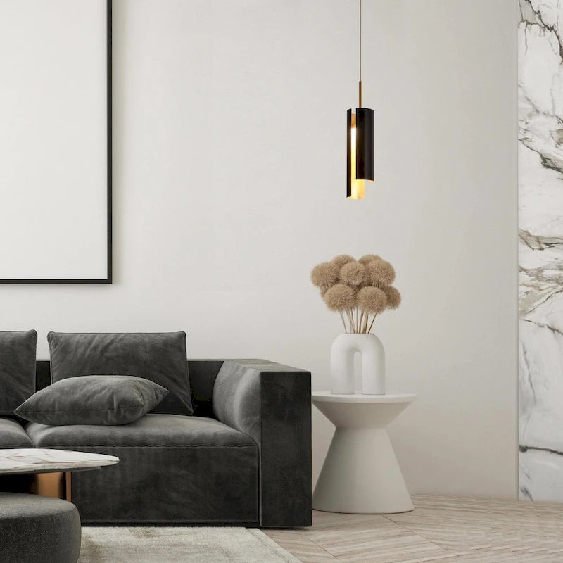 Suspension LED moderne en laiton doré noir à une lumière pour îlot de cuisine - 3 x 3 x 14,3