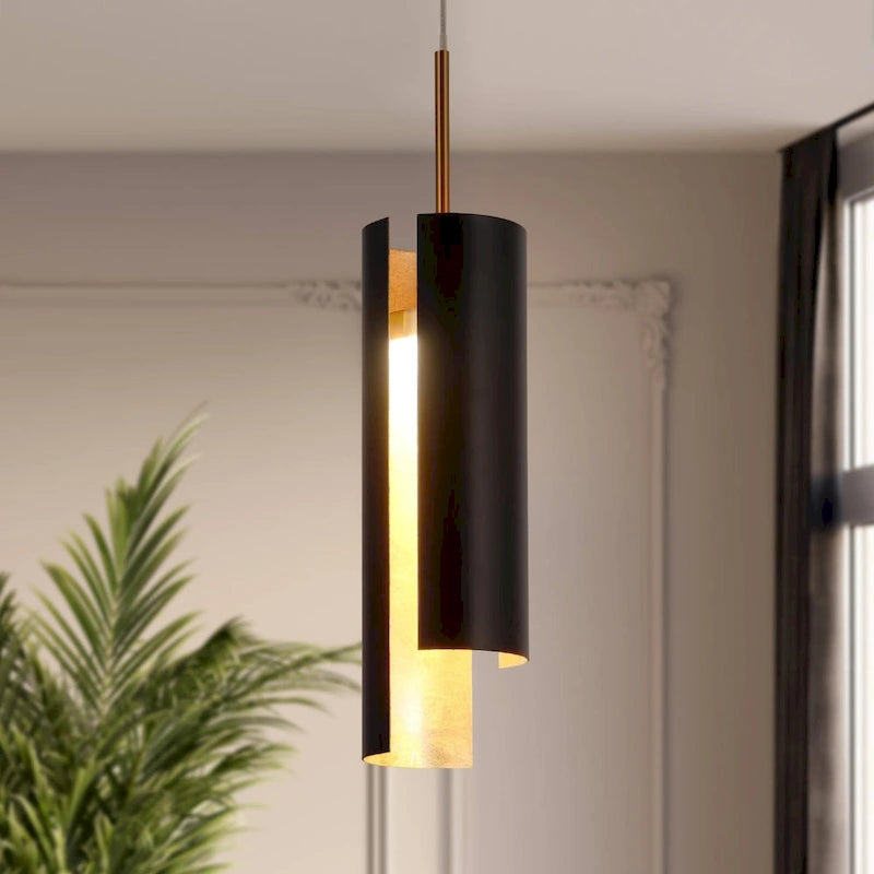 Suspension LED moderne en laiton doré noir à une lumière pour îlot de cuisine - 3 x 3 x 14,3
