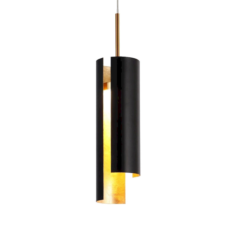 Suspension LED moderne en laiton doré noir à une lumière pour îlot de cuisine - 3 x 3 x 14,3