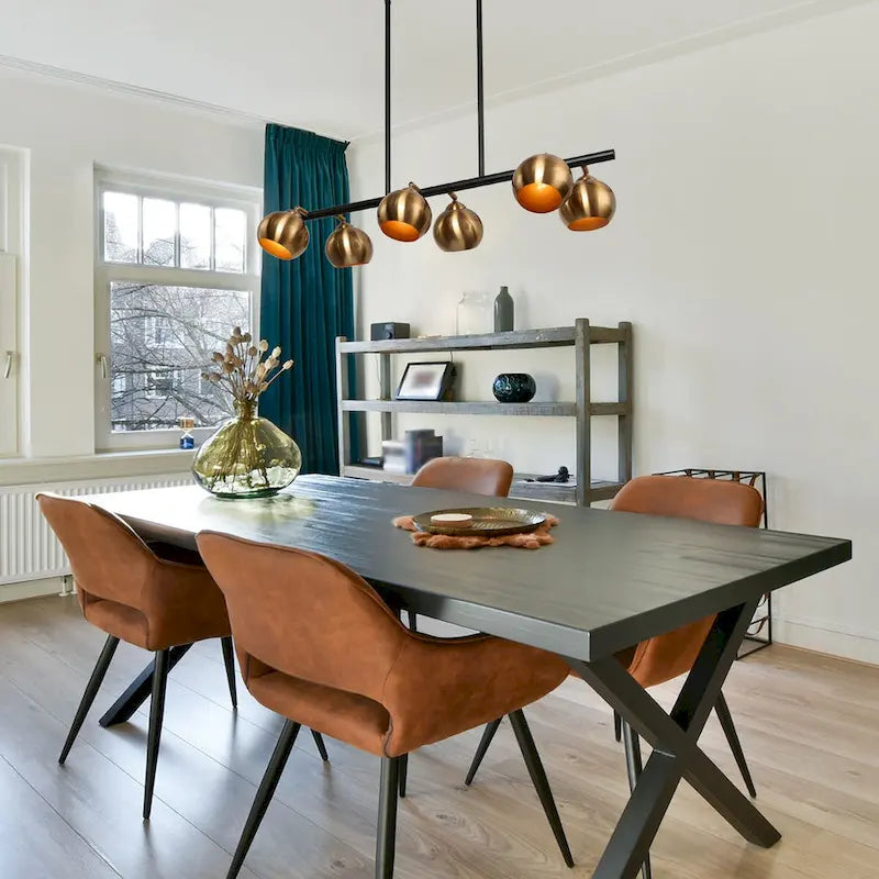 Lustre linéaire moderne à 6 lumières noir et or, style glamour, en métal, idéal pour une salle à manger - L31 x l5,5 x H13,5