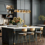 Lustre linéaire moderne à 6 lumières noir et or, style glamour, en métal, idéal pour une salle à manger - L31 x l5,5 x H13,5