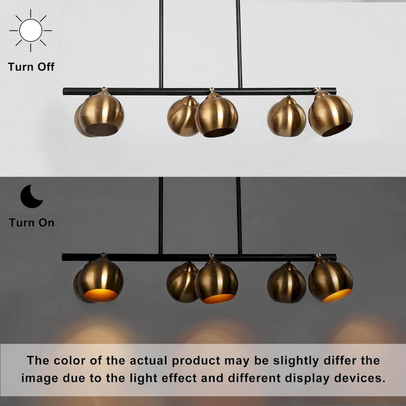 Lustre linéaire moderne à 6 lumières noir et or, style glamour, en métal, idéal pour une salle à manger - L31 x l5,5 x H13,5