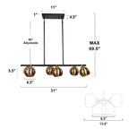 Lustre linéaire moderne à 6 lumières noir et or, style glamour, en métal, idéal pour une salle à manger - L31 x l5,5 x H13,5