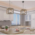 Loby Rustic Wood Kitchen Island Pendants Cage Geometric Ceiling Lighting Compatible for Edison LED Bulbs - Grey - D11  x H12 