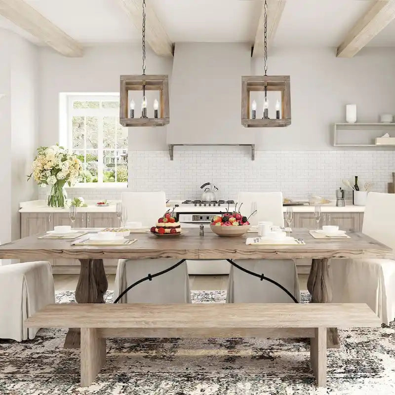 Suspensions Loby rustiques en bois pour îlot de cuisine, style cage géométrique, compatibles avec les ampoules LED Edison - Gris - D11 x H12