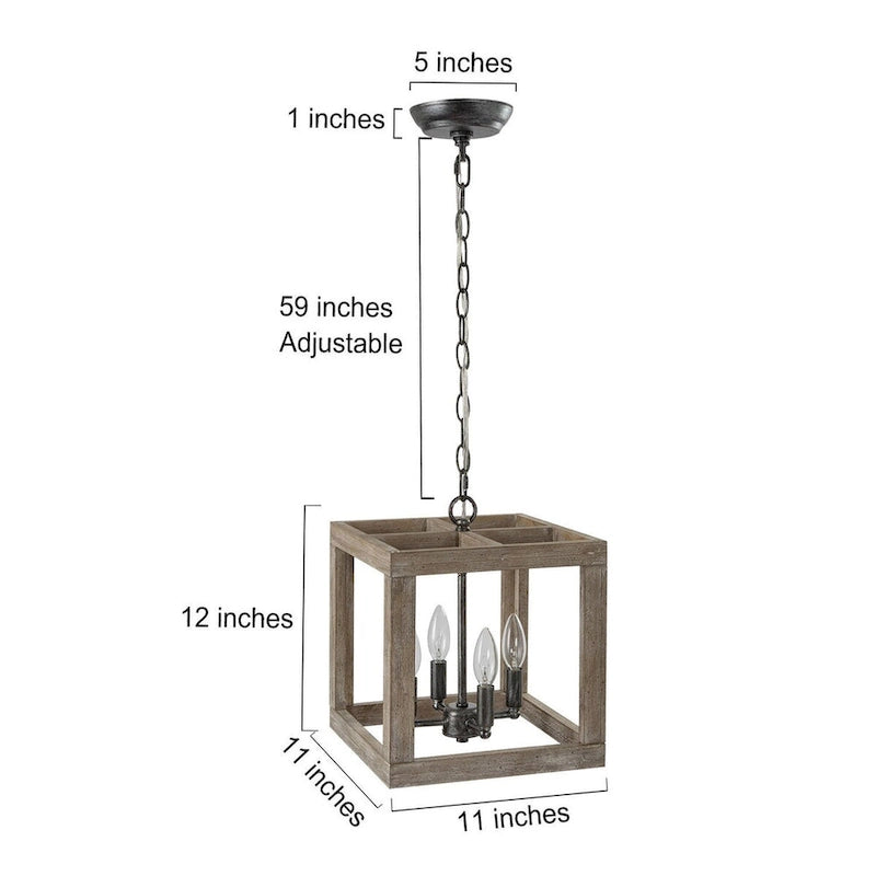 Suspensions Loby rustiques en bois pour îlot de cuisine, style cage géométrique, compatibles avec les ampoules LED Edison - Gris - D11 x H12