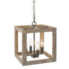 Suspensions Loby rustiques en bois pour îlot de cuisine, style cage géométrique, compatibles avec les ampoules LED Edison - Gris - D11 x H12