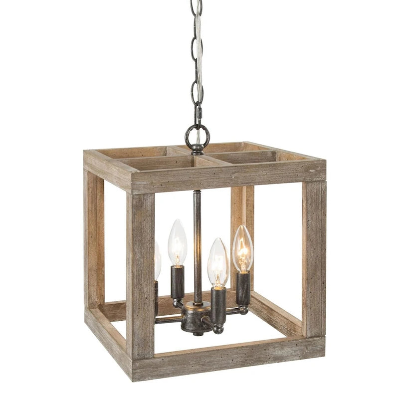 Suspensions Loby rustiques en bois pour îlot de cuisine, style cage géométrique, compatibles avec les ampoules LED Edison - Gris - D11 x H12