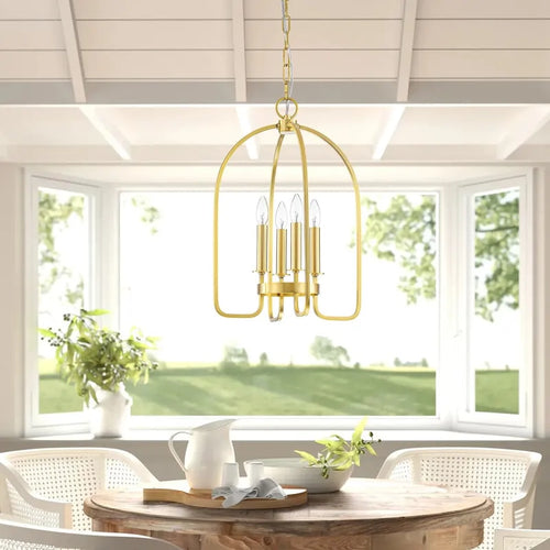 4-Light Modern Industrial Gold Candle Cage Pendant Traditional Lantern Kitchen Island Light - 14.1 in. W x 21.4 in. H