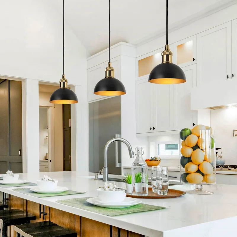 Modern Farmhouse 1-Light Metal Pendant Light Fixture Black Gold Kitchen Island Light for Dining Room - 6  D x 3  H