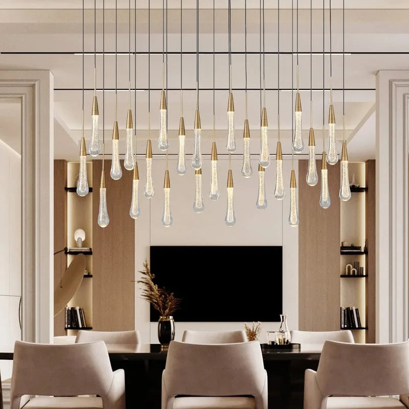 KAYLA Raindrop Chandelier, Modern Glass Pendant Light, Bulb Included