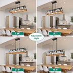Lustre moderne Starsky à 4 lumières, style ferme, noir, en bois, style linéaire, pour îlot de cuisine.