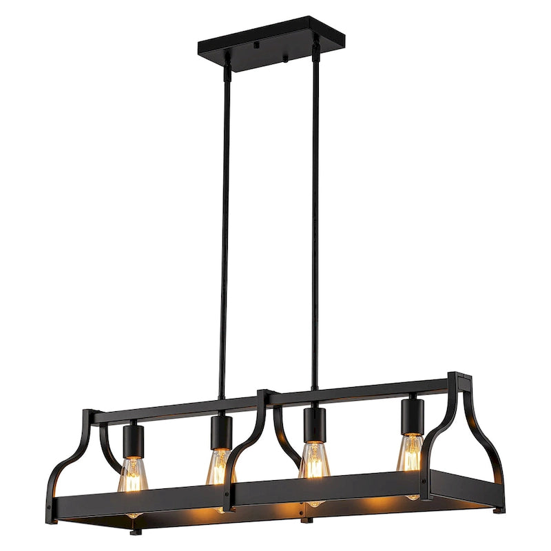 Lustre moderne Starsky à 4 lumières, style ferme, noir, en bois, style linéaire, pour îlot de cuisine.