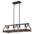 Lustre moderne Starsky à 4 lumières, style ferme, noir, en bois, style linéaire, pour îlot de cuisine.