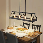 Lustre moderne Starsky à 4 lumières, style ferme, noir, en bois, style linéaire, pour îlot de cuisine.