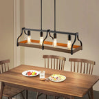 Lustre moderne Starsky à 4 lumières, style ferme, noir, en bois, style linéaire, pour îlot de cuisine.