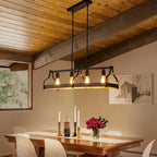 Lustre moderne Starsky à 4 lumières, style ferme, noir, en bois, style linéaire, pour îlot de cuisine.