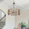 Rustic Farmhouse 4-light Solid Wood Drum Cage Chandelier Kitchen Dining Room Foyer Lighting - 20  D x 22.5  H