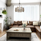 Lustre rustique à 4 lumières en bois massif, style cage de tambour, pour cuisine, salle à manger ou hall d'entrée - 51 cm de diamètre x 57 cm de hauteur