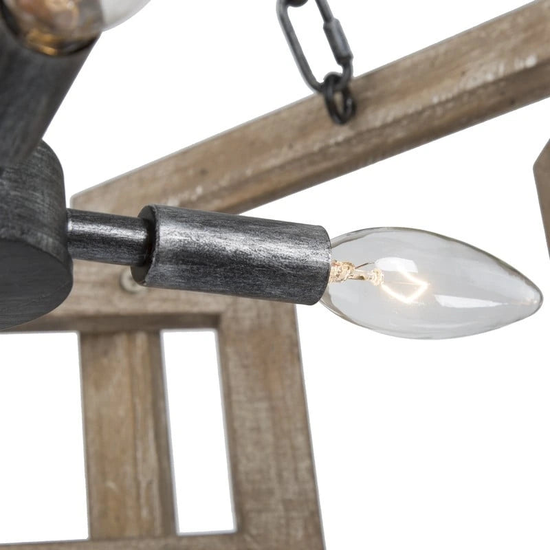 Lustre rustique à 4 lumières en bois massif, style cage de tambour, pour cuisine, salle à manger ou hall d'entrée - 51 cm de diamètre x 57 cm de hauteur