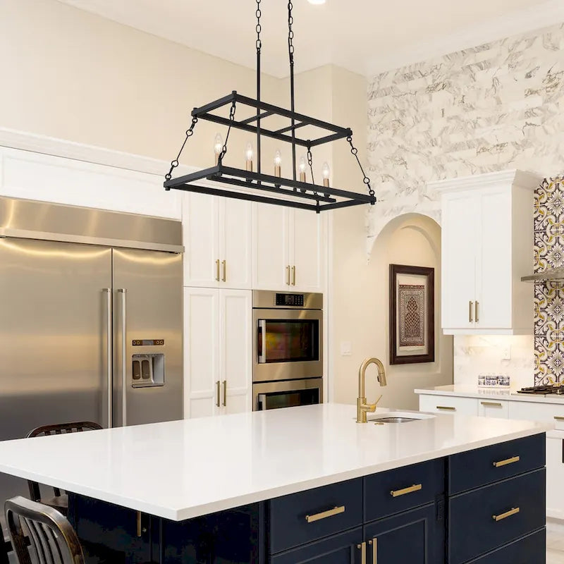 Lustre linéaire moderne en métal noir de style ferme pour salle à manger - L 30 x l 12 x H 23,6