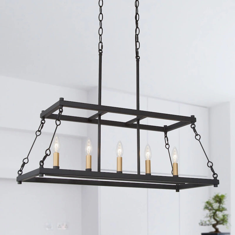 Lustre linéaire moderne en métal noir de style ferme pour salle à manger - L 30 x l 12 x H 23,6