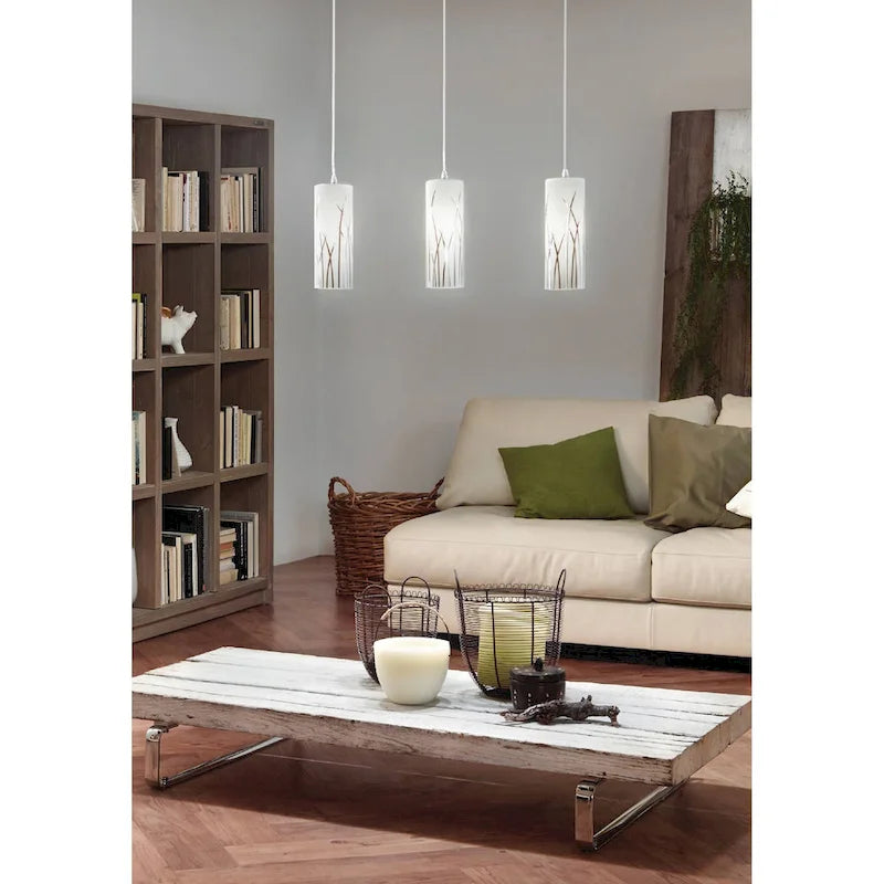 Suspension Eglo Rivato à 3 lumières chromées avec décor blanc et chromé