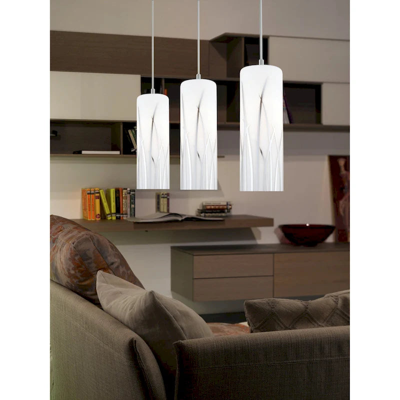 Suspension Eglo Rivato à 3 lumières chromées avec décor blanc et chromé