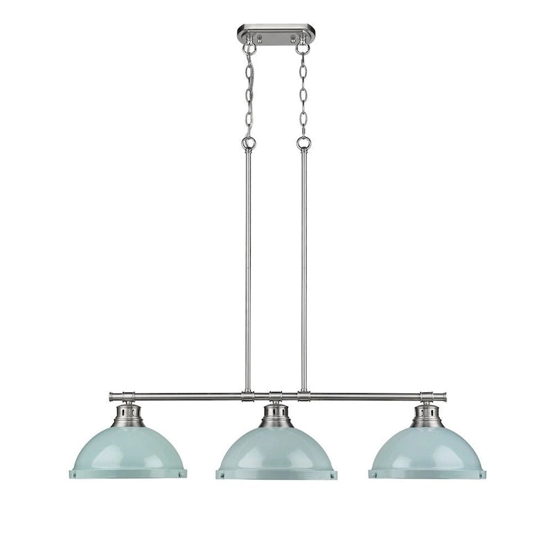 Golden Lighting Duncan Pewter Steel 3-light Linear Pendant with Seafoam Shades