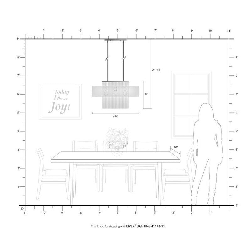 Lustre linéaire à 3 lumières Livex Lighting, 41143-91 - 30 cm L x 10 cm l x 26 cm H réglable